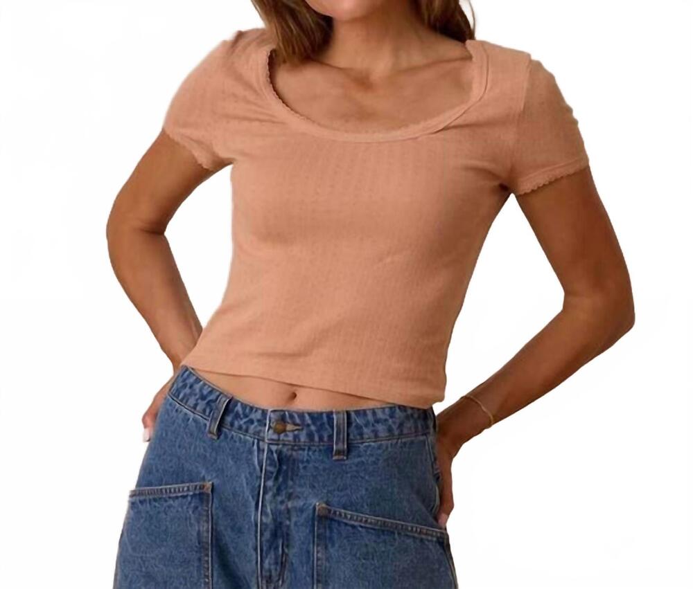 NEW RYLEE + CRU pointelle scalloped trim tee in grapefruit